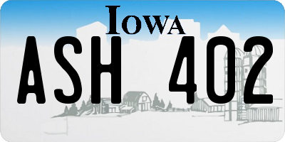 IA license plate ASH402