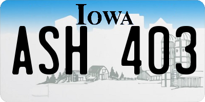 IA license plate ASH403