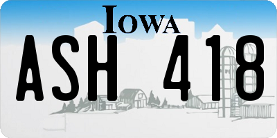 IA license plate ASH418