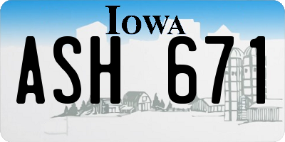 IA license plate ASH671