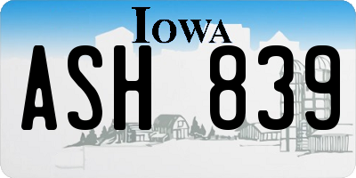 IA license plate ASH839