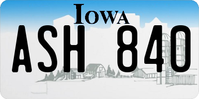 IA license plate ASH840