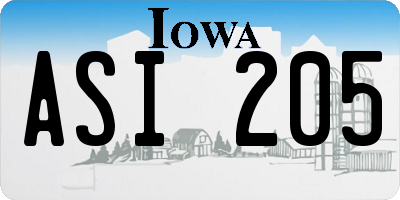 IA license plate ASI205