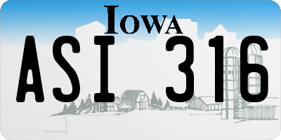 IA license plate ASI316
