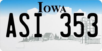 IA license plate ASI353