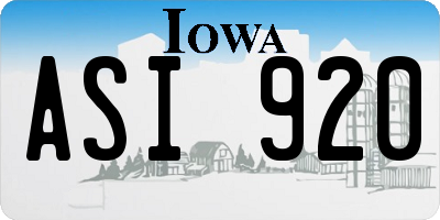 IA license plate ASI920