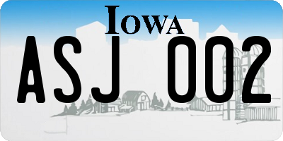 IA license plate ASJ002