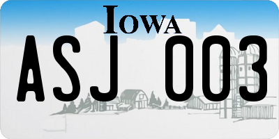 IA license plate ASJ003