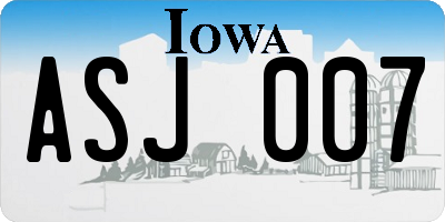 IA license plate ASJ007