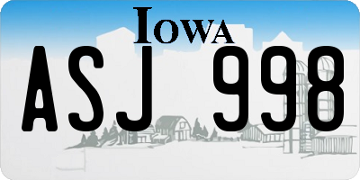 IA license plate ASJ998