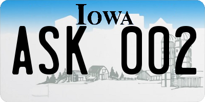 IA license plate ASK002