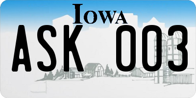 IA license plate ASK003