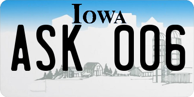 IA license plate ASK006