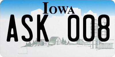 IA license plate ASK008