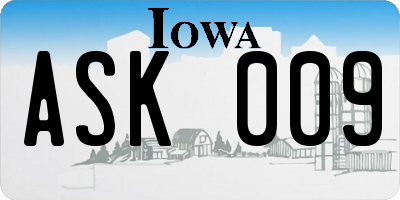 IA license plate ASK009