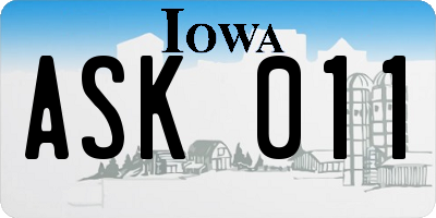 IA license plate ASK011