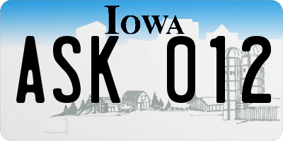 IA license plate ASK012