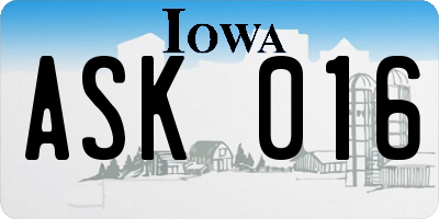 IA license plate ASK016