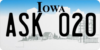 IA license plate ASK020