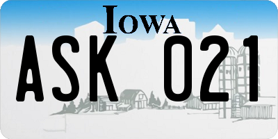 IA license plate ASK021