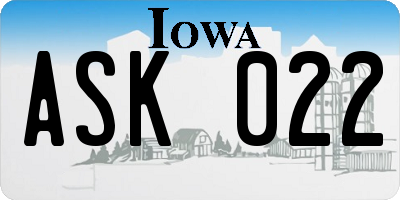 IA license plate ASK022