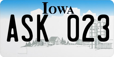 IA license plate ASK023
