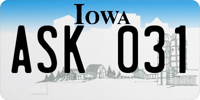 IA license plate ASK031