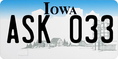 IA license plate ASK033