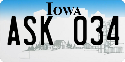 IA license plate ASK034