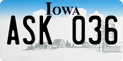 IA license plate ASK036