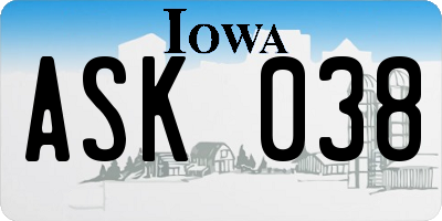 IA license plate ASK038