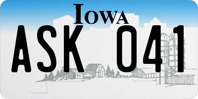 IA license plate ASK041