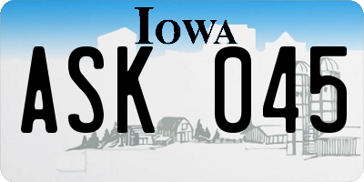 IA license plate ASK045