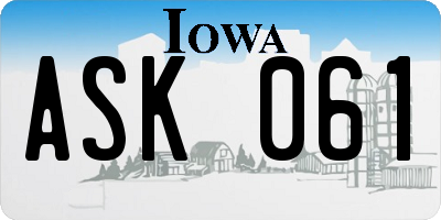 IA license plate ASK061