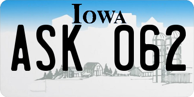 IA license plate ASK062