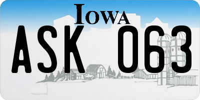 IA license plate ASK063