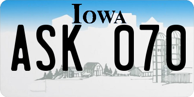 IA license plate ASK070
