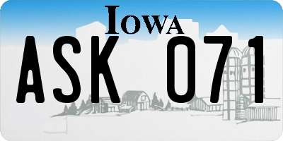 IA license plate ASK071