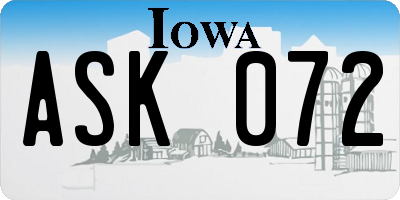 IA license plate ASK072