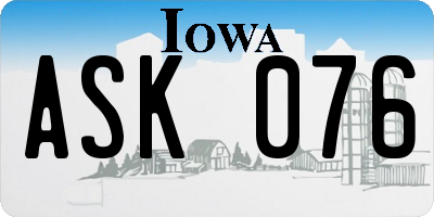 IA license plate ASK076