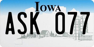 IA license plate ASK077