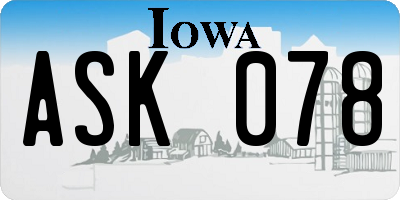 IA license plate ASK078