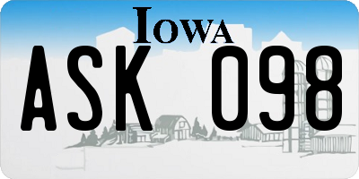 IA license plate ASK098