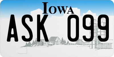IA license plate ASK099