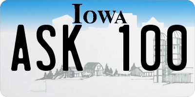 IA license plate ASK100