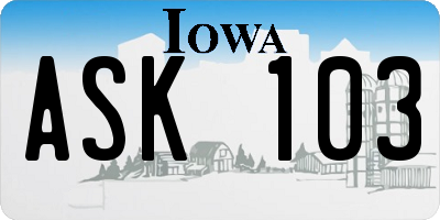 IA license plate ASK103