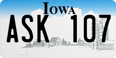 IA license plate ASK107