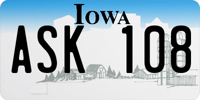 IA license plate ASK108