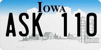 IA license plate ASK110