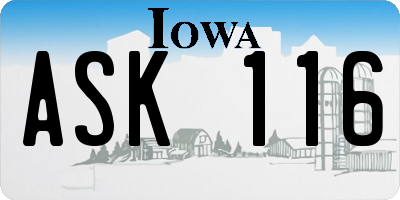 IA license plate ASK116